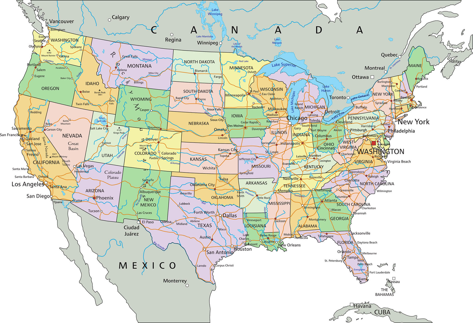 United States of America Highly Detailed Editable Political Map